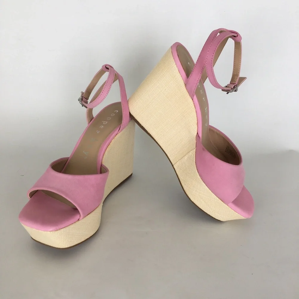 Copper Key Pink Leather Platform Wedge Sandals Women’s Size 10 Fairycore